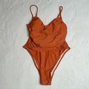 NEW! Orange one piece, modest‎ size large swimsuit.